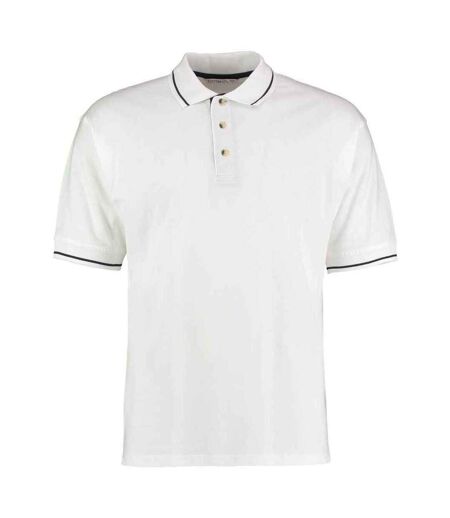 Mens Polo Shirt White Navy Kustom Kit