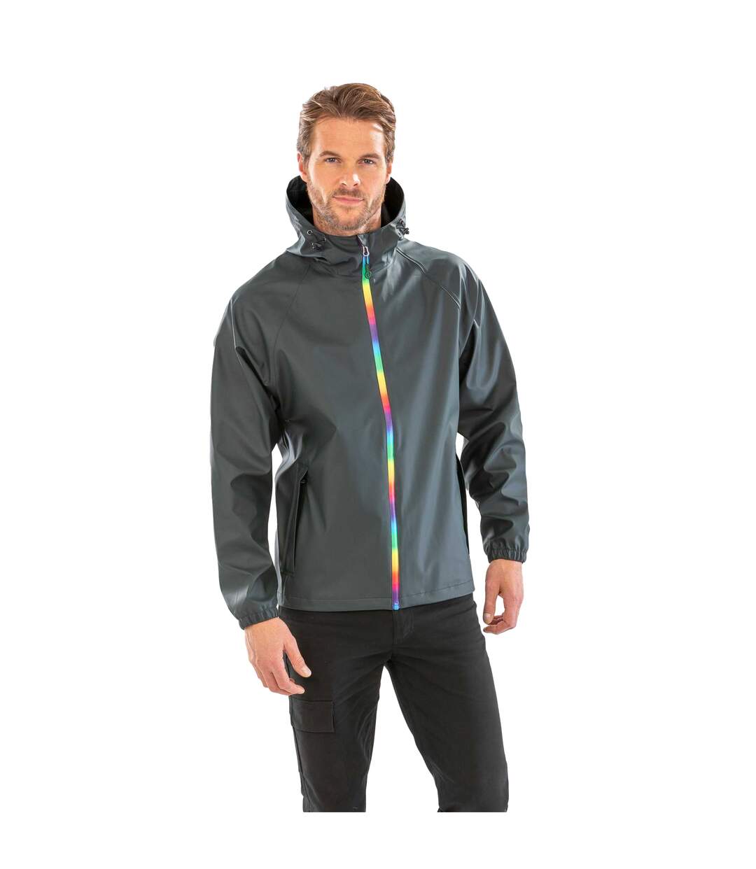 Unisex Adult Prism Pu Waterproof Jacket Black Olive Result Recycled-4