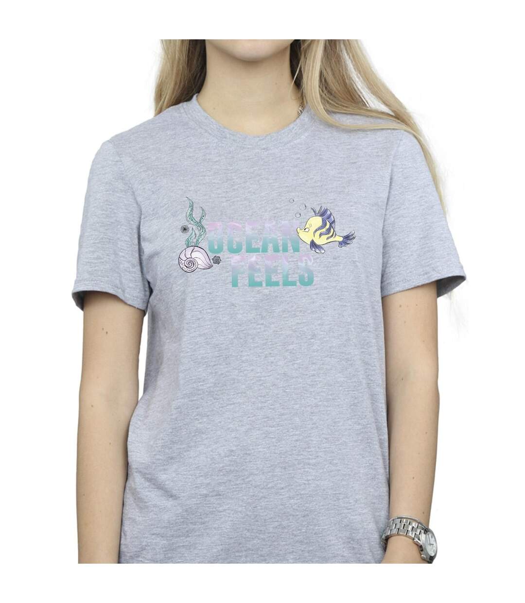Disney Femme/Ladies The Little Mermaid Ocean Cotton Boyfriend T-Shirt (Gris sportif) - UTBI31078-3