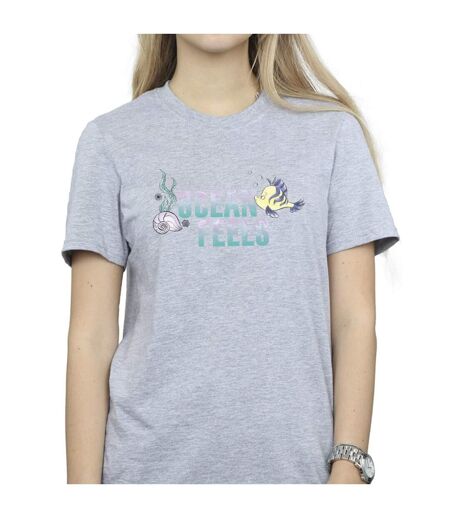 Disney Femme/Ladies The Little Mermaid Ocean Cotton Boyfriend T-Shirt (Gris sportif) - UTBI31078
