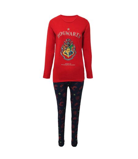 Harry Potter Womens/Ladies Hogwarts Crest Long Pyjama Set (Red/Navy) - UTTA8682