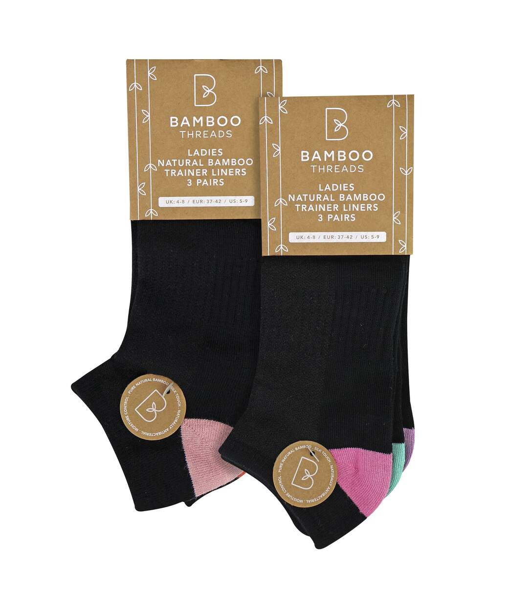 6 Pack Ladies Bamboo Trainer Socks Soft Breathable Heel Toe Design-2