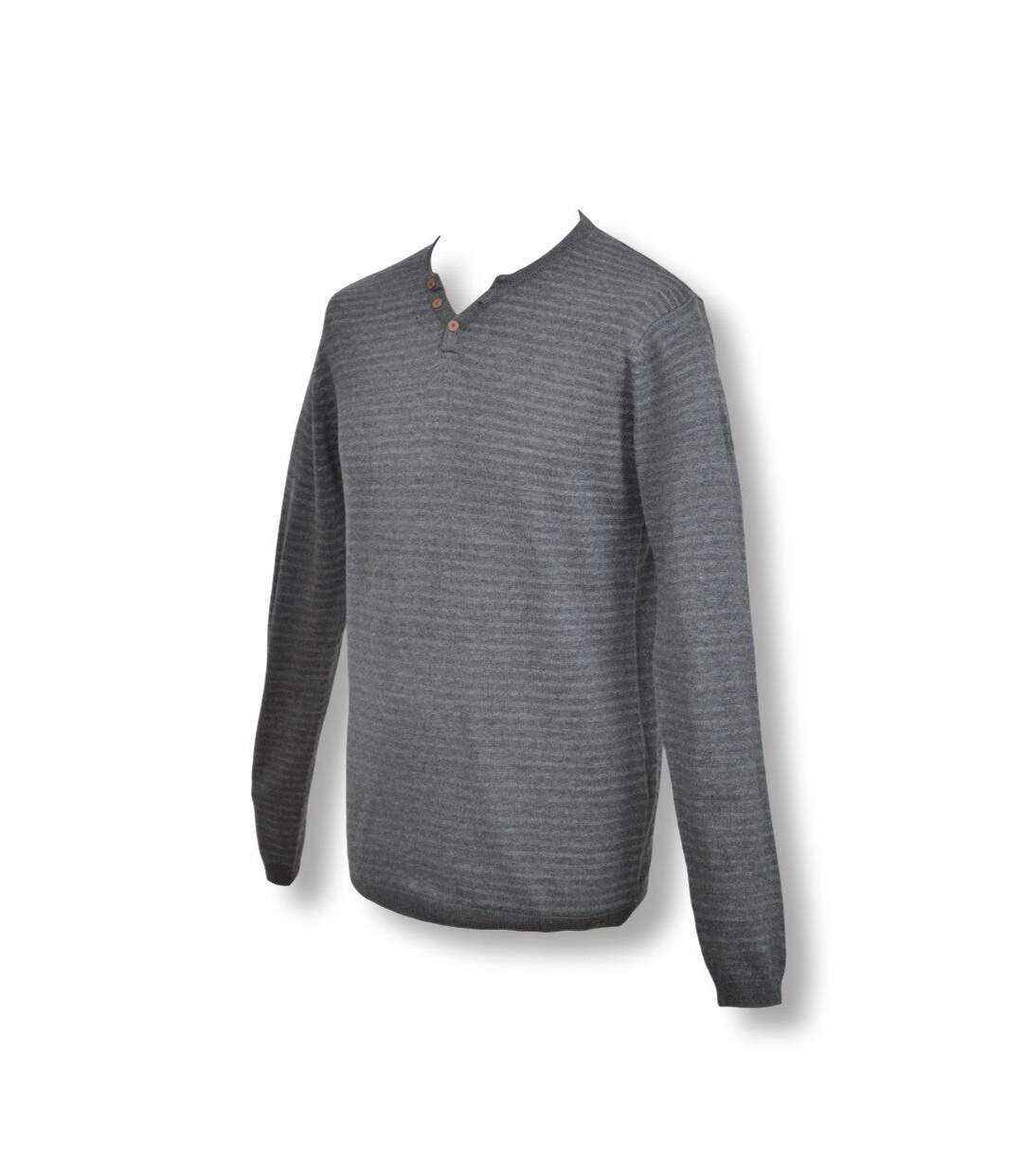 Pull homme manches longues  col en V de couleur gris-3