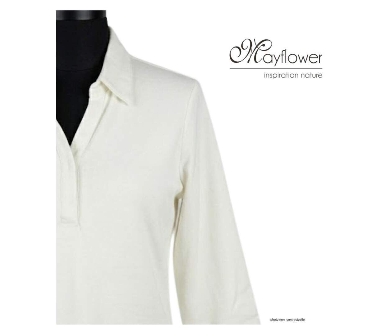 Polo MAYFLOWER KF268L blanc à manches 3/4 : le chic naturel en coton-4