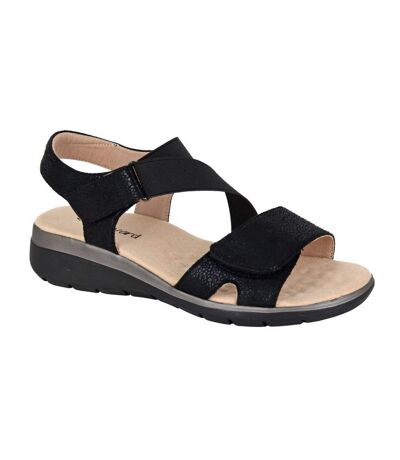 Womens/ladies Shimmer Touch Fastening Sandals Black Shimmer Boulevard