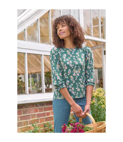 Womens/ladies Jersey Shirred Cuff 3/4 Sleeve Top Multicoloured WoolOvers