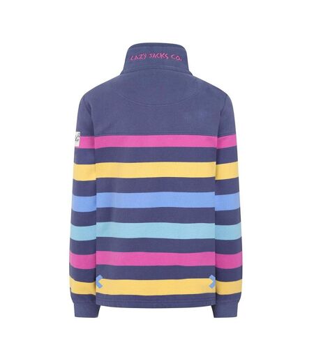 Womens/ladies Striped Button Neck Sweatshirt Multicoloured Lazy Jacks