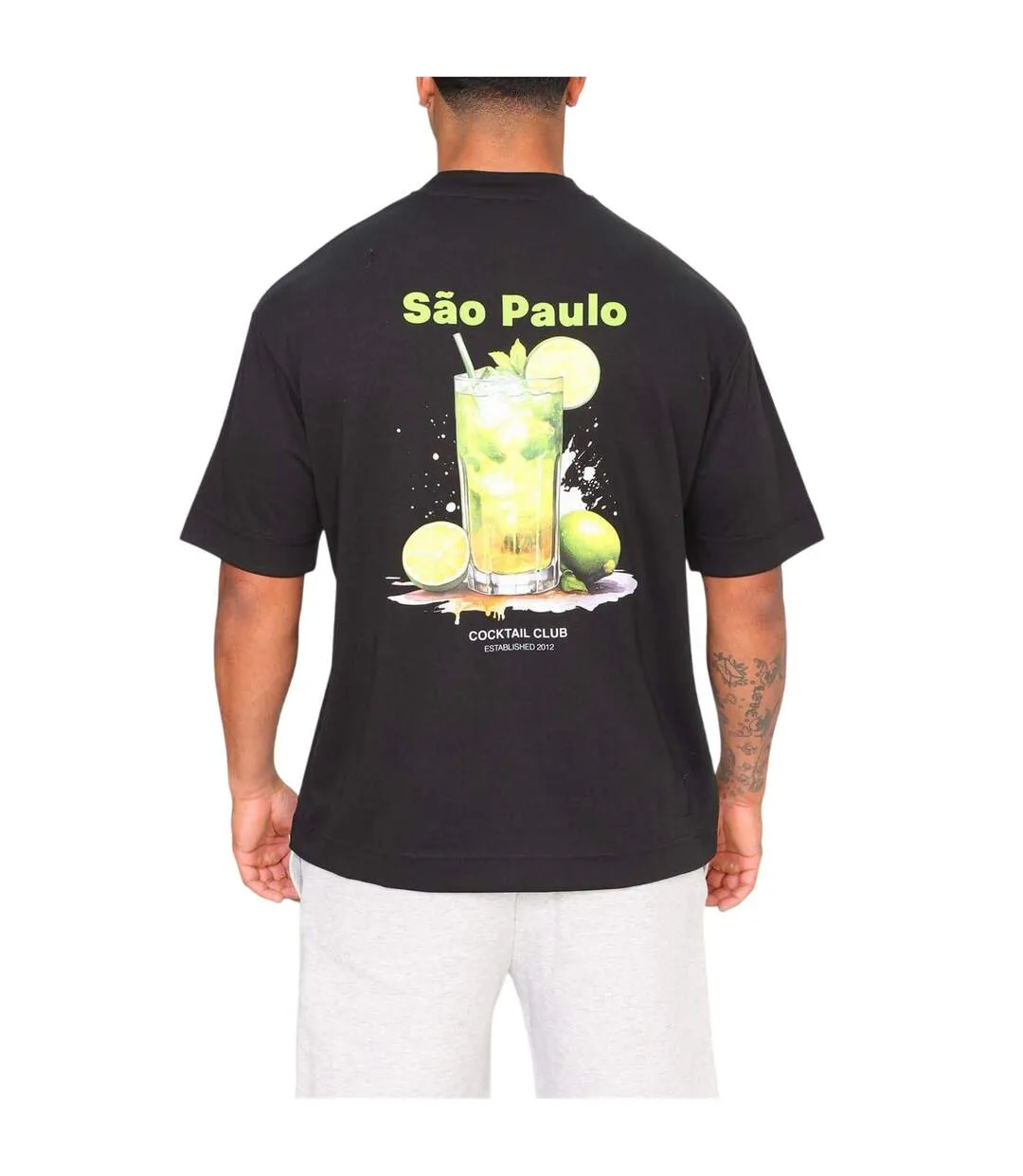 T-shirt Motif/style Imprimé Graphique Sao Paulo Adulte Noir Rose London-3