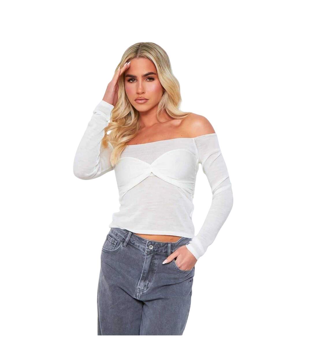 Womens/ladies Overlay Sheer Knit Bralette Top Cream Missy Empire-2