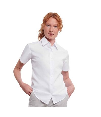 Womens/ladies Oxford Short-sleeved Shirt White Russell Collection
