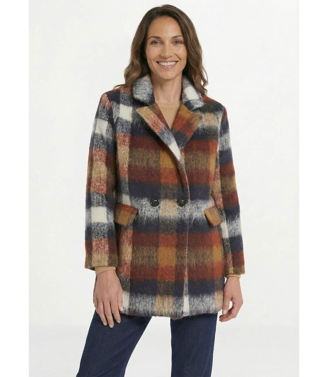 Manteau caban chaud tissu carreaux laine-1