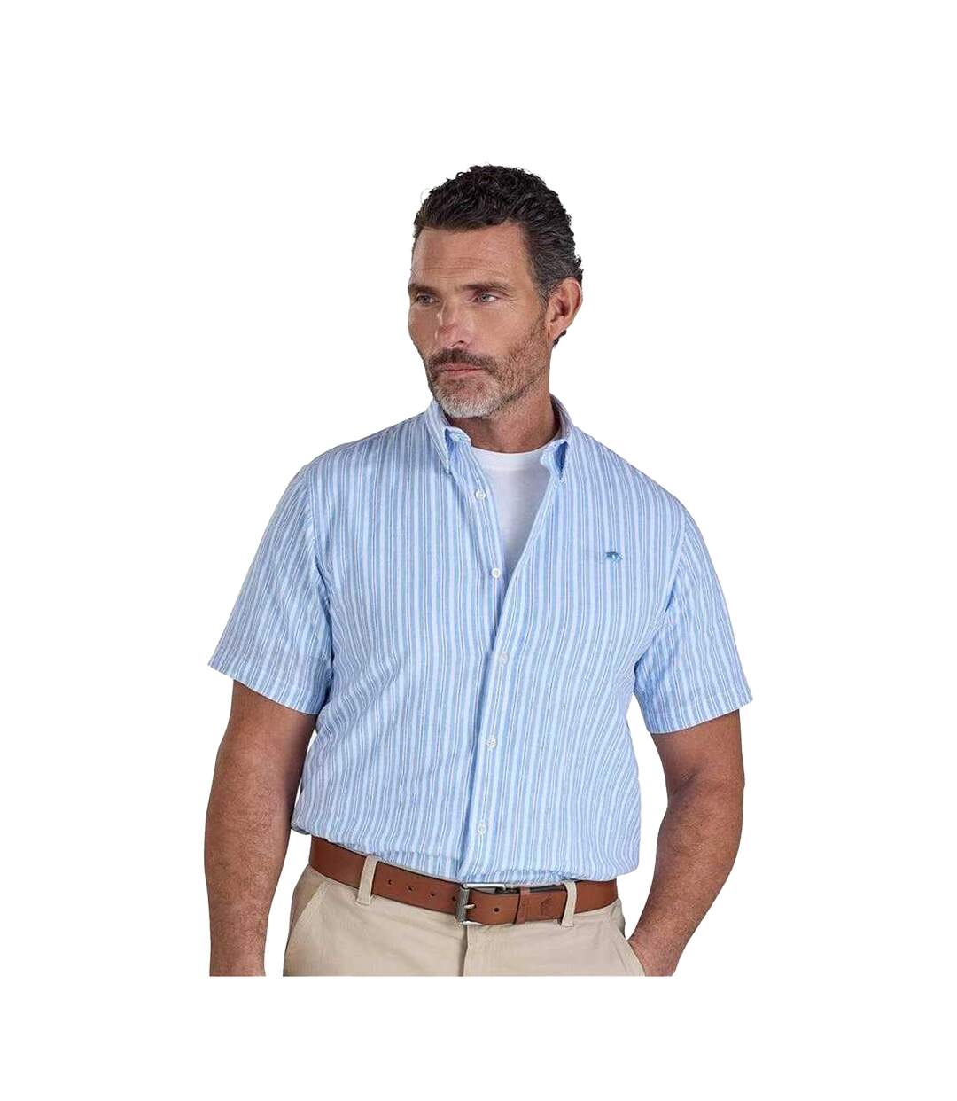Chemise Manches Courtes Motif/style À Rayures Orleans Homme Bleu Ciel Raging Bull-2