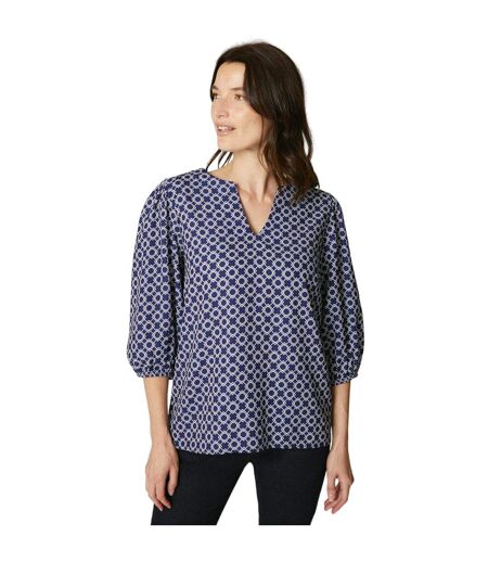 Womens/ladies geometric notch neck 3/4 sleeve tunic navy Maine