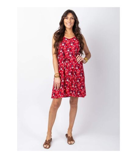 Robe courte de plage LENA fleurie rouge Coton Du Monde