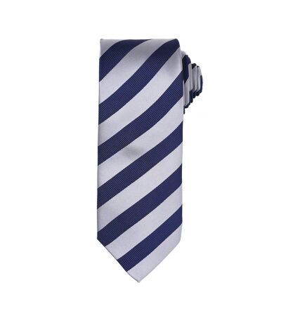 Premier Mens Club Stripe Pattern Formal Business Tie (Silver/Navy) (One Size)