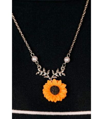 Large Sunflower Daisy Floral Charm Summer Flower Pearl Pendant Necklace