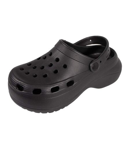 Womens/ladies Platform Clogs Black Keanu