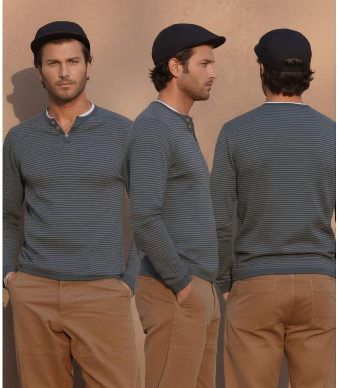 Pull gris tendance pour homme - Longues manches et col en V - Décontracté et stylé-2