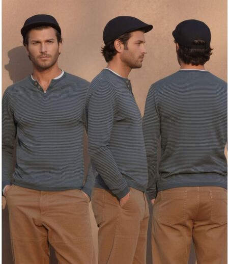 Pull gris tendance pour homme - Longues manches et col en V - Décontracté et stylé