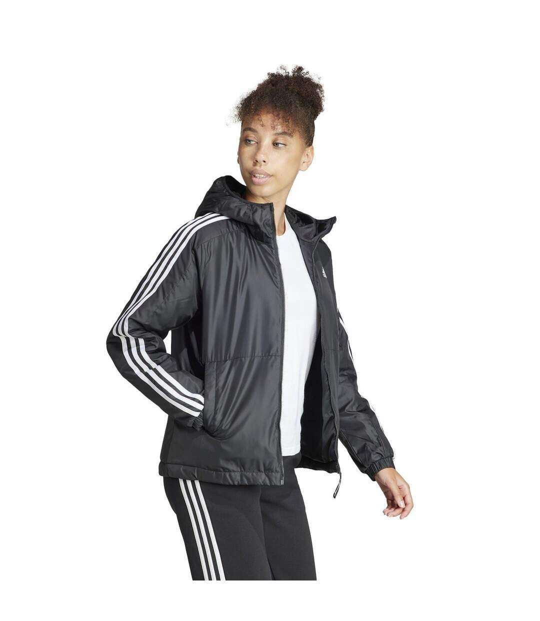 Veste À Capuche Motif/style 3 Rayures Essential Femme Noir Blanc Adidas-1