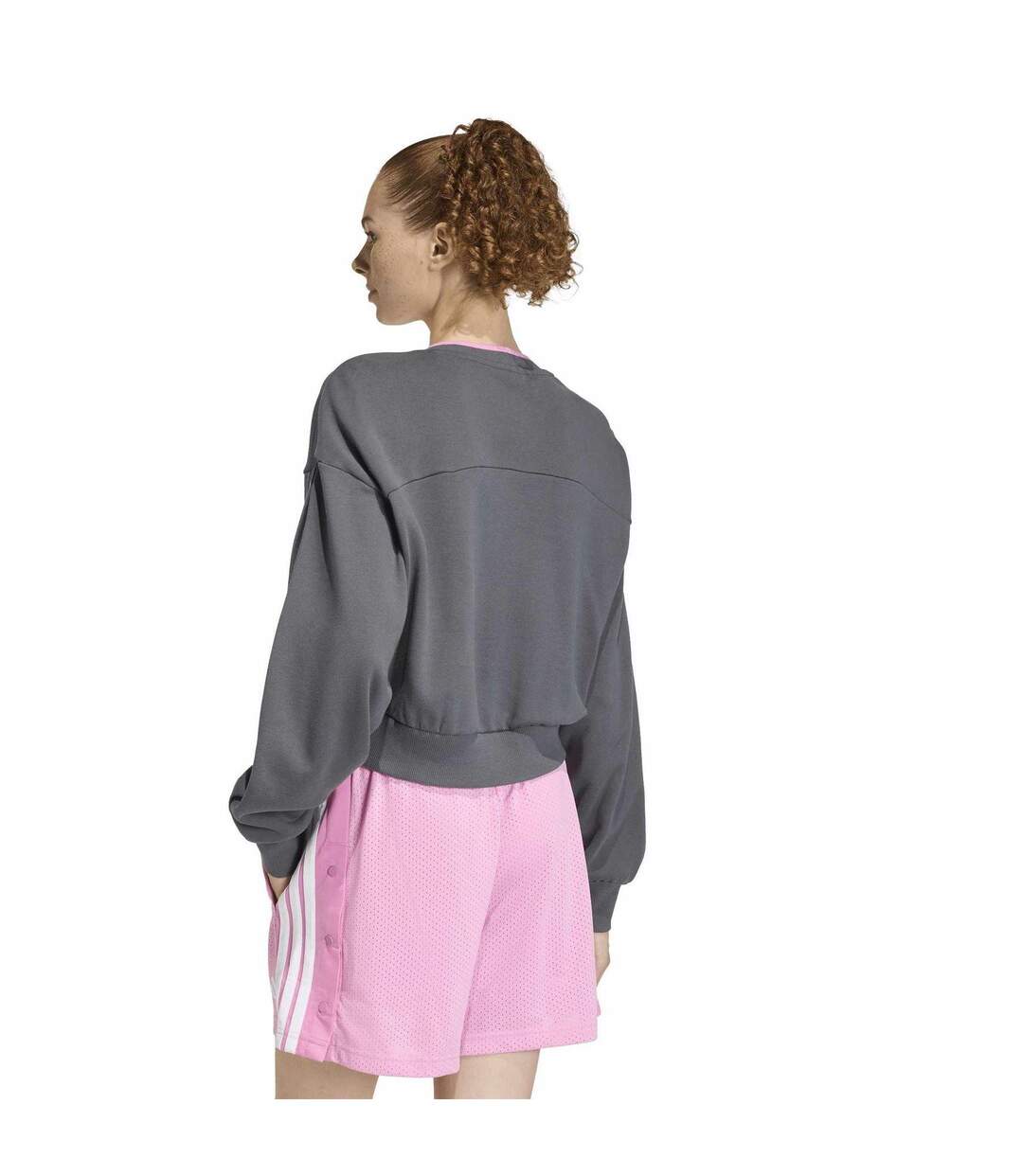 Womens/ladies Drop Shoulder Crop Sweatshirt Grey Adidas-3