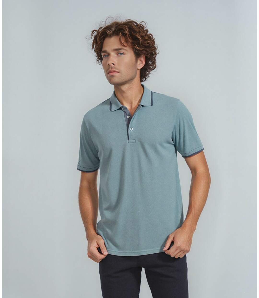Polo homme manches courtes - Col boutonné - Couleur bleu ciel-4