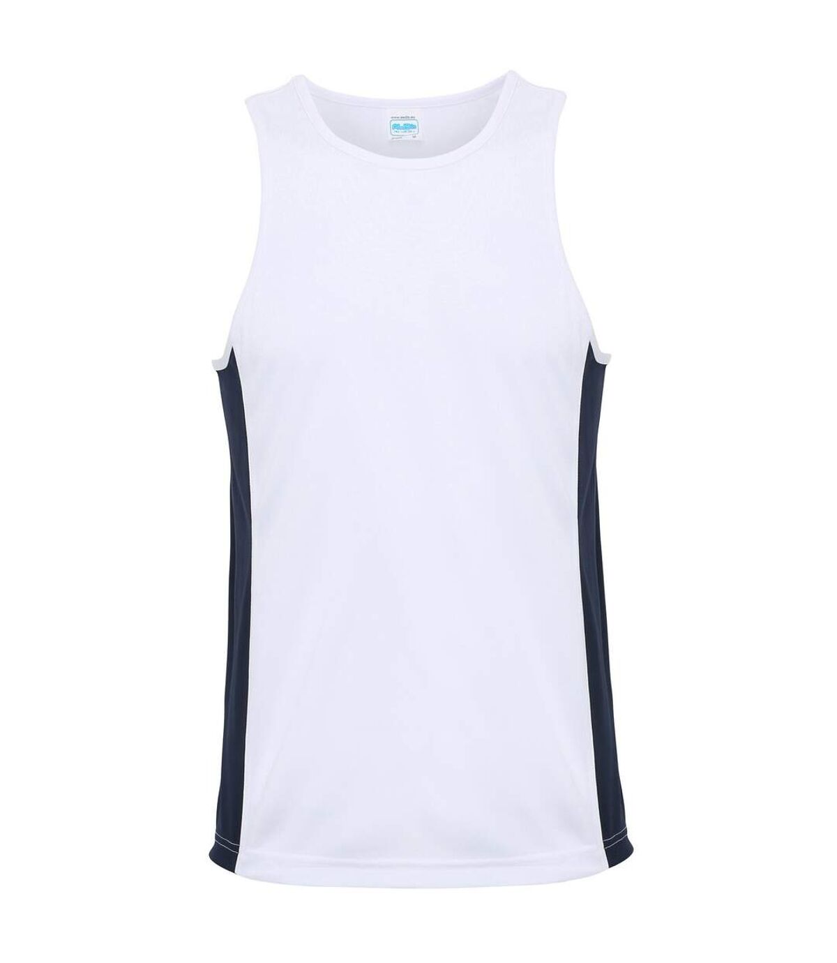 AWDis Just Cool Mens Contrast Panel Sports Vest Top (Arctic White/French Navy)