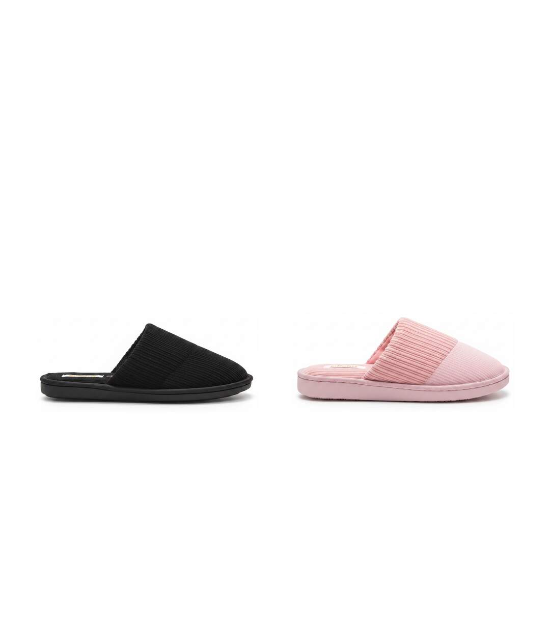 INFINITIF PARIS Pantoufles Mules Femme Pack 2 Paires Tige Côtelée Semelle Mousse-3