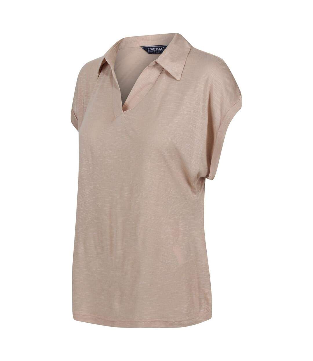 Polo Manches Courtes À Col V Motif/style Uni Femme Beige Regatta-3