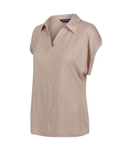 Polo Manches Courtes À Col V Motif/style Uni Femme Beige Regatta
