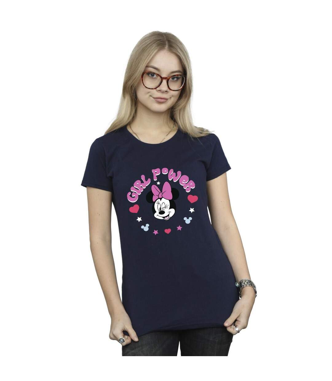 Disney T-shirt en coton Minnie Mouse Girl Power Femme/Ladies (Bleu marine) - UTBI33778-2