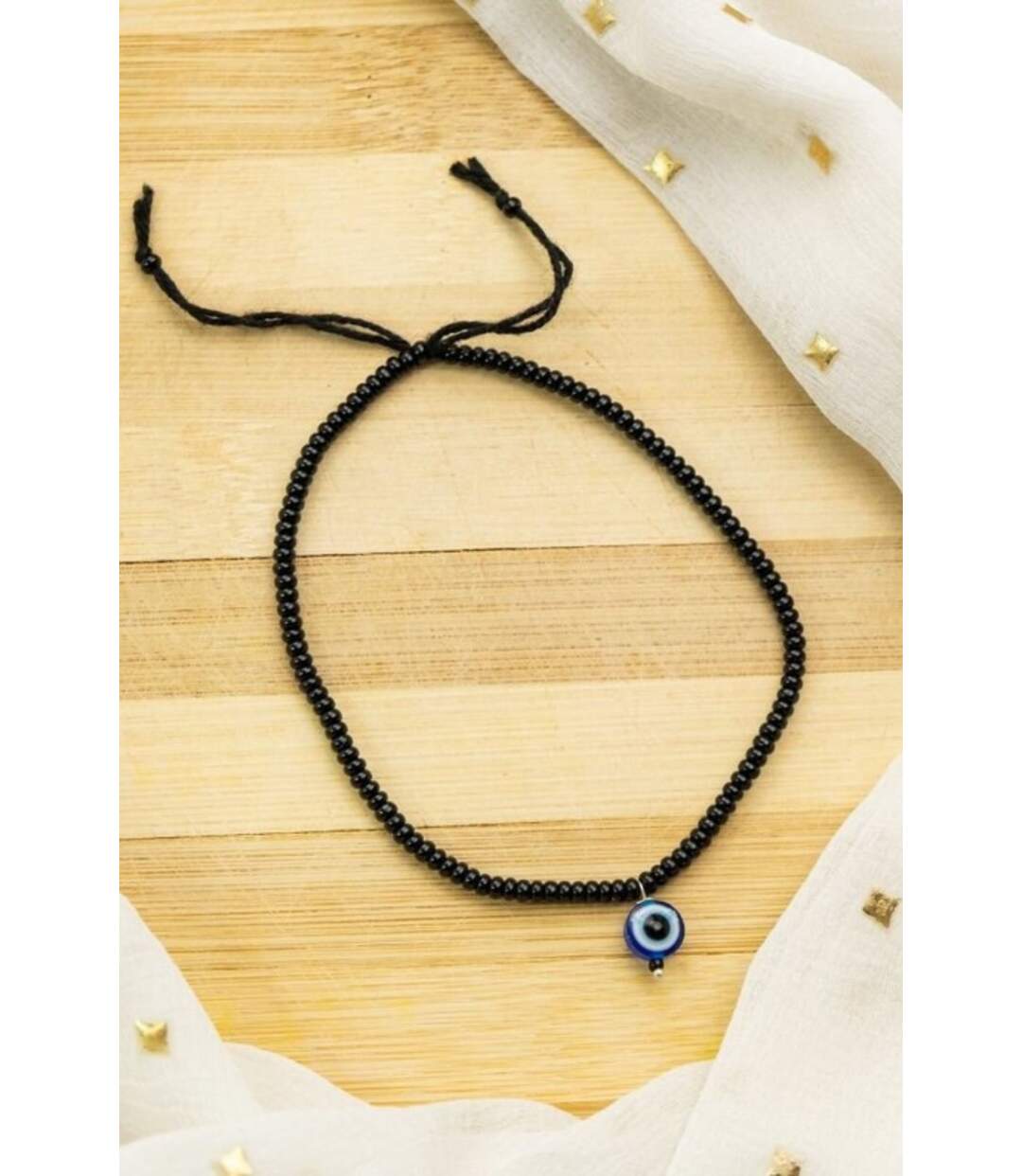 Adjustable Black Threaded Bead Blue Evil Eye Indian Nazaria Anklet-2