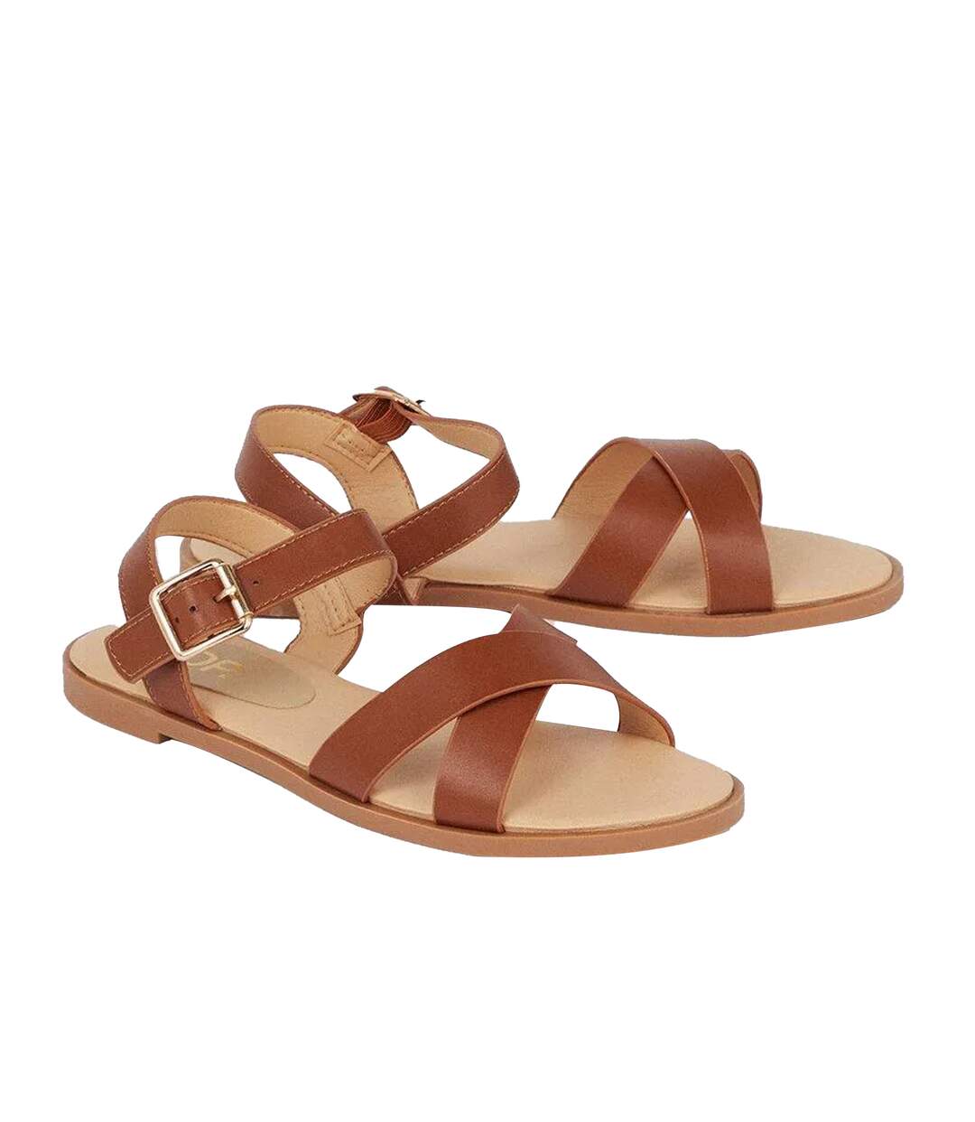 Womens/ladies Florence Crossover Wide Flat Sandals Tan Dorothy Perkins-3