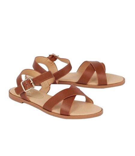 Womens/ladies Florence Crossover Wide Flat Sandals Tan Dorothy Perkins