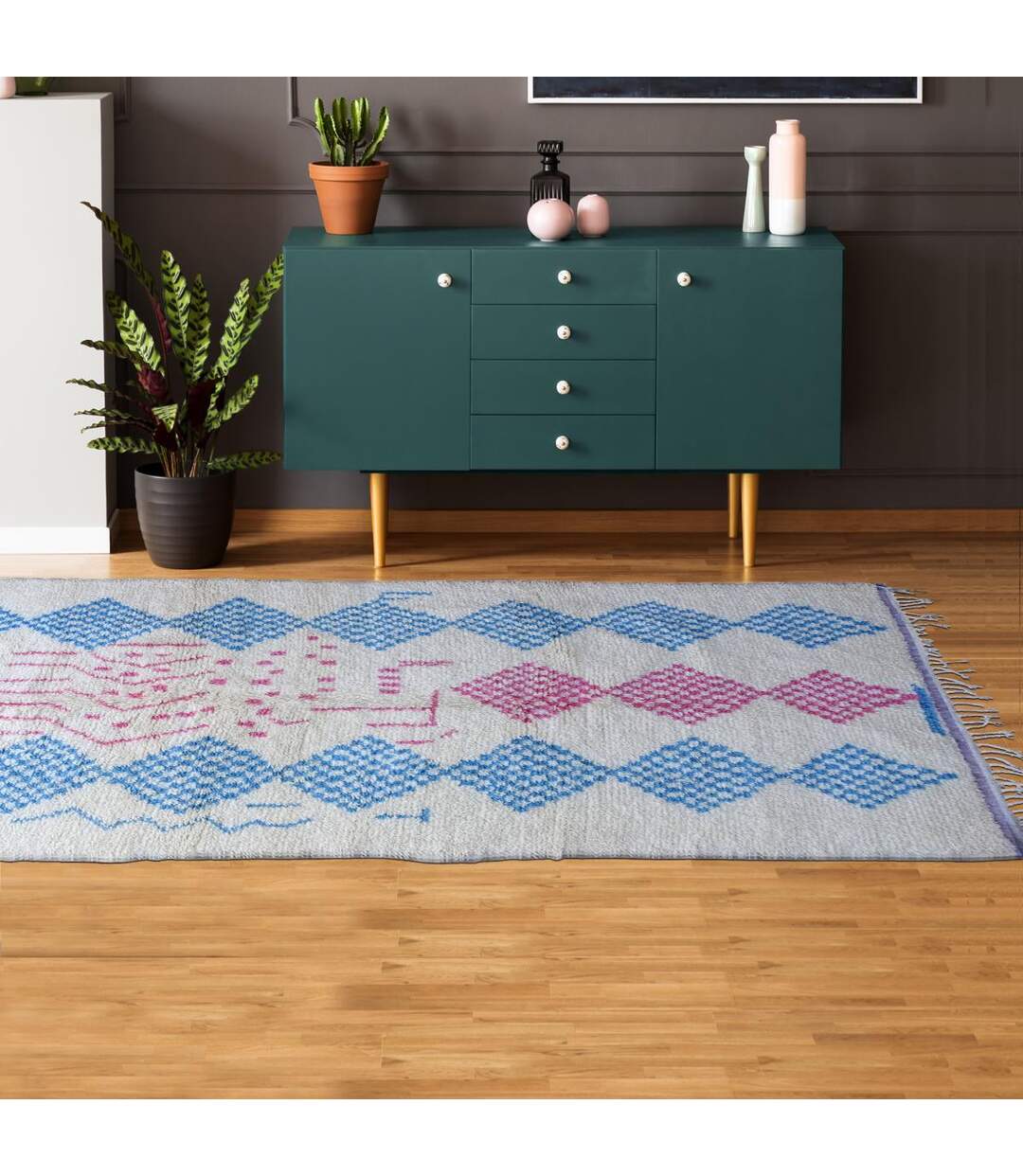 Authentique tapis berbère fait à la main en laine motif ethnic AZILAL 4-2