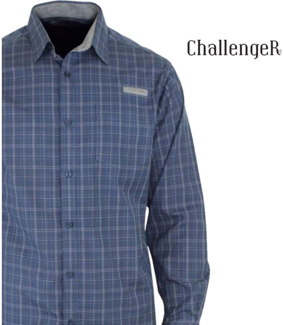 CHALLENGER CH2010 — Chemise à carreaux manches longues gris et bleu : confort en pur coton twill et aisance quotidienne-4