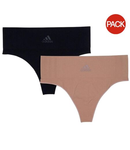 Pack Of 2  Womens/ladies Stretch Seamless Thong  Black Beige Adidas