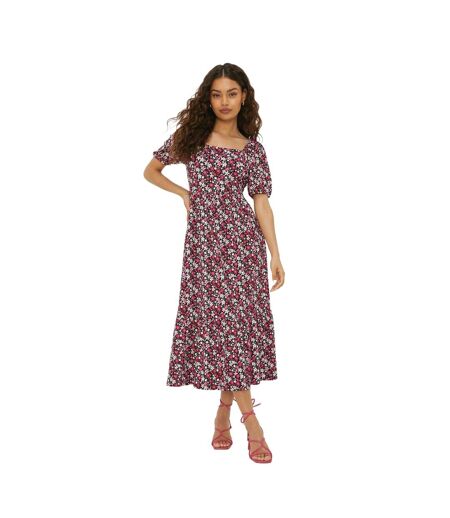 Womens/ladies Ditsy Print Tiered Petite Midi Dress Pink Dorothy Perkins
