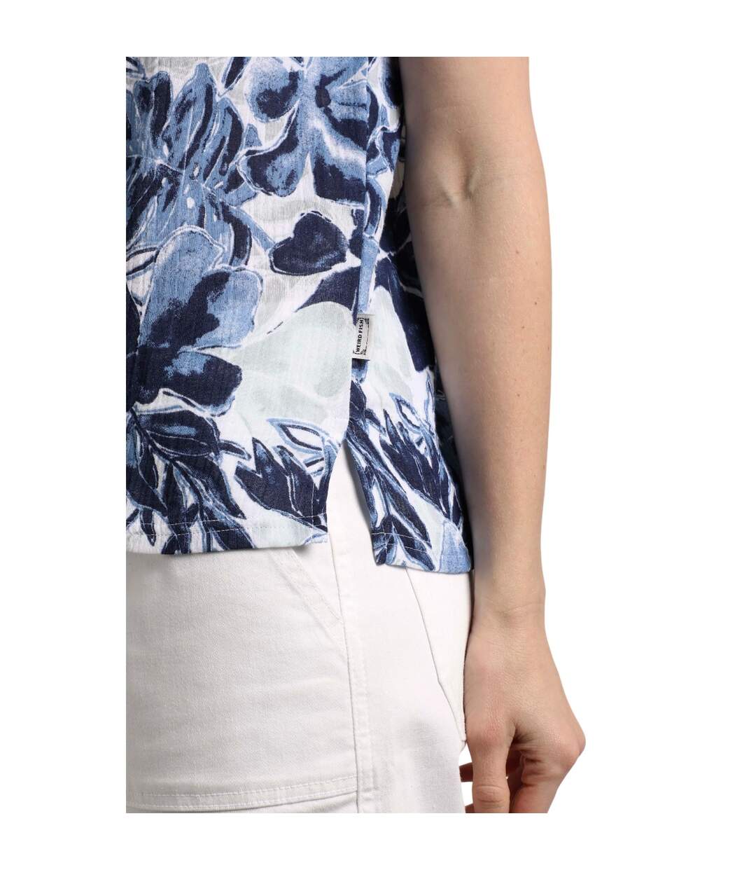 Womens/ladies sofia printed organic cotton double layer blouse estate blue Weird Fish-3