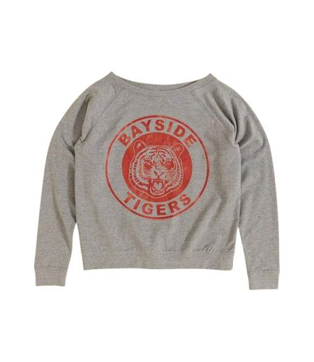 Womens/ladies Bayside Tigers Logo Off Shoulder Sweatshirt Grey Marl Saved By The Bell