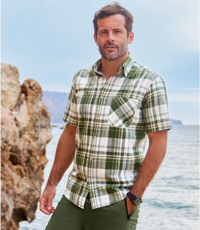 Men's Green Checked Embossed Cotton Shirt 
