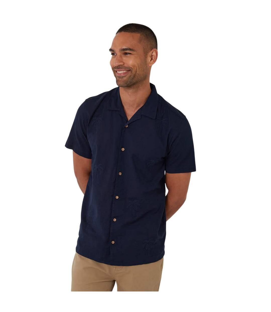 Chemise Manches Courtes Motif/style Brodé Homme Bleu Marine Threadbare-2
