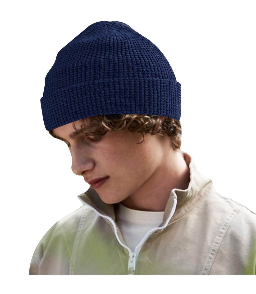 Bonnet En Coton Biologique Gaufré Bleu Marine Beechfield-1