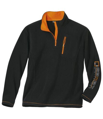 Men's Black Sporty Fleece Sweater - Half-Zip