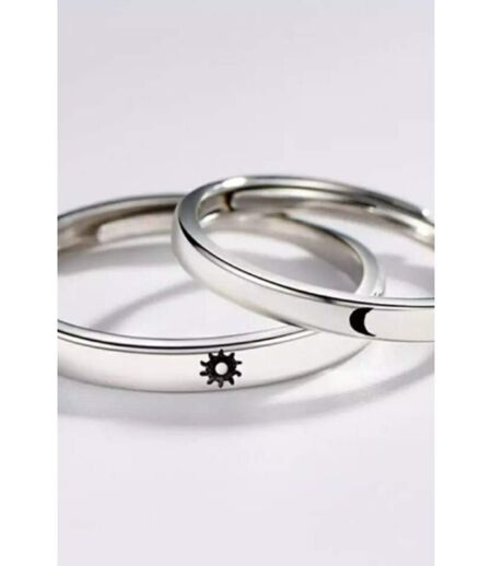 Adjustable Silver Couple Moon and Sun Promise Ring set