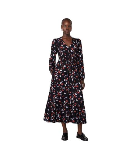 Robe Mi-longue Motif/style Floral Erina Femme Noir Finery