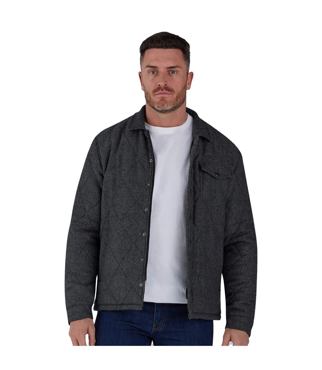 Mens Quilted Herringbone Padded Jacket Charcoal Raging Bull-3