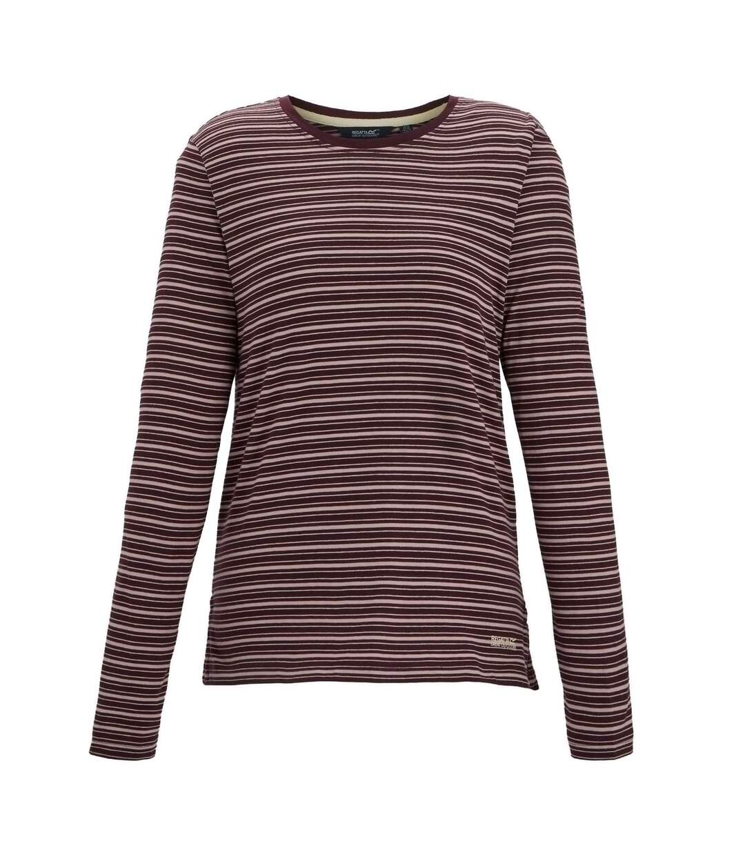 T-shirt Manches Longues Motif/style À Rayures Federica Femme Pourpre Lilas Clair Beige Clair Regatta-3
