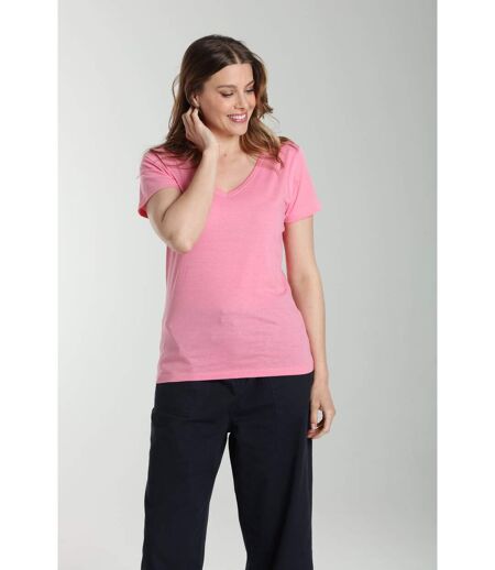 Tee Shirt Col V Manches Courtes Femme Maddy Bubble Gum(fuschia) | Gerard Pasquier Avec Col-v | Gerar