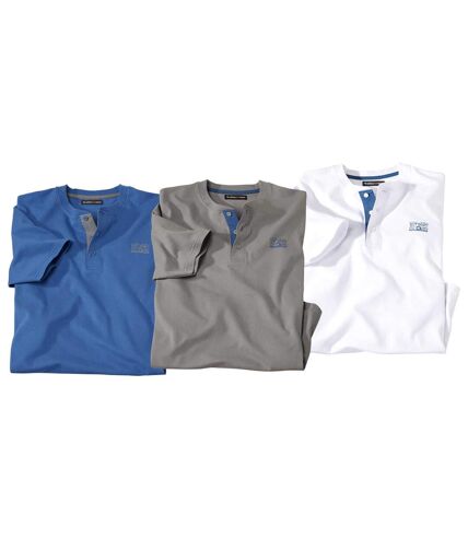 Pack of 3 Men's Adventure T-Shirts - White Blue Grey